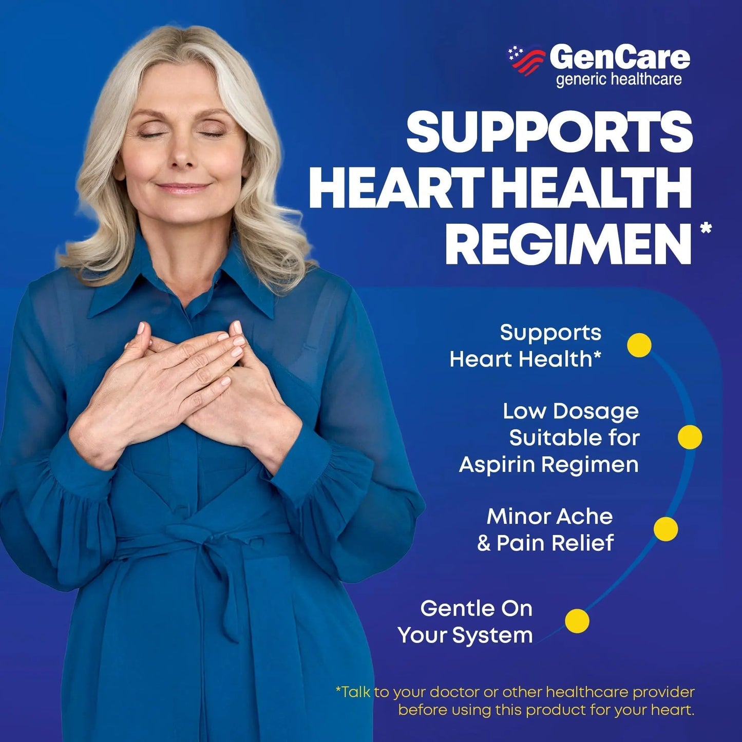 GenCare - Low Dose Aspirin 81mg for Adults Coated (NSAID) 500 Tablets | Adult Low Dose | Enteric Coated Aspirin Pills | Muscle Pain & Menstrual Pain Relief | Fever Reducer | Generic Bayer GenCareBuy Supplements Australia