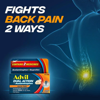 Advil Dual Action Back Pain Caplets Delivers 125mg Ibuprofen and 250mg Acetaminophen Per Dose for 8 Hours of Back Pain Relief - 144 Count AdvilBuy Supplements Australia