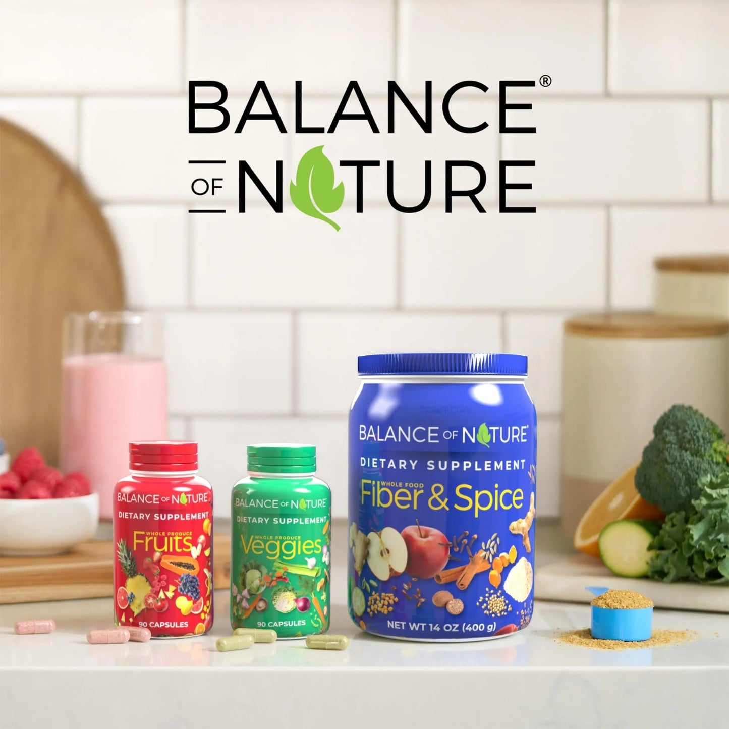 Balance of Nature Fruits & Veggies Supplements - Whole Fruit and Vegetable Ingredients for Women, Men, and Kids - 90 Fruits Capsules, 90 Veggies Capsules - 2 Sets Balance of Nature