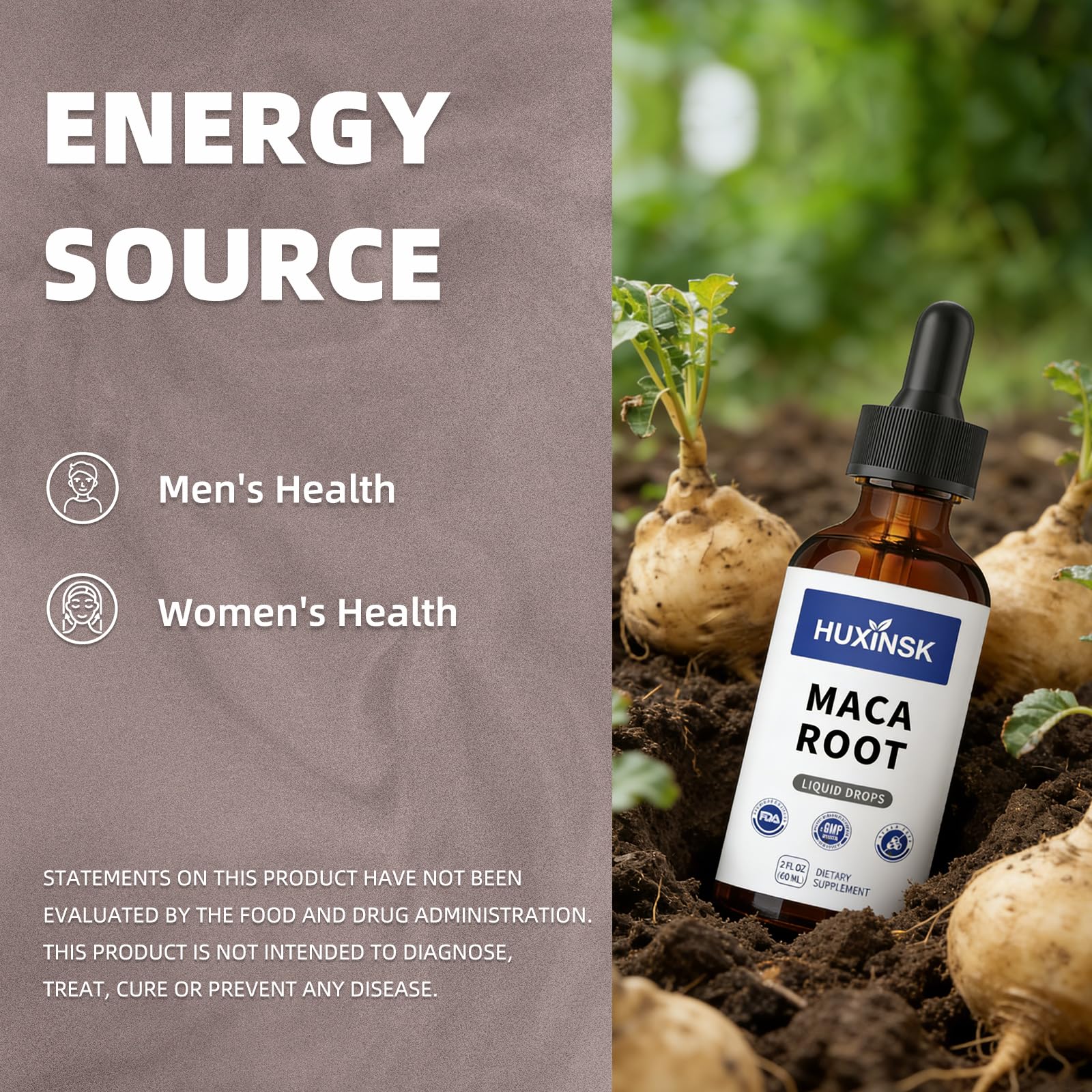 Maca Root Liquid Drops Extract | Peruvian Black & Red Blend | Natural Energy & Hormone Balance | Alcohol-Free, 60ml Vegan Tincture HUXINSKBuy Supplements Australia