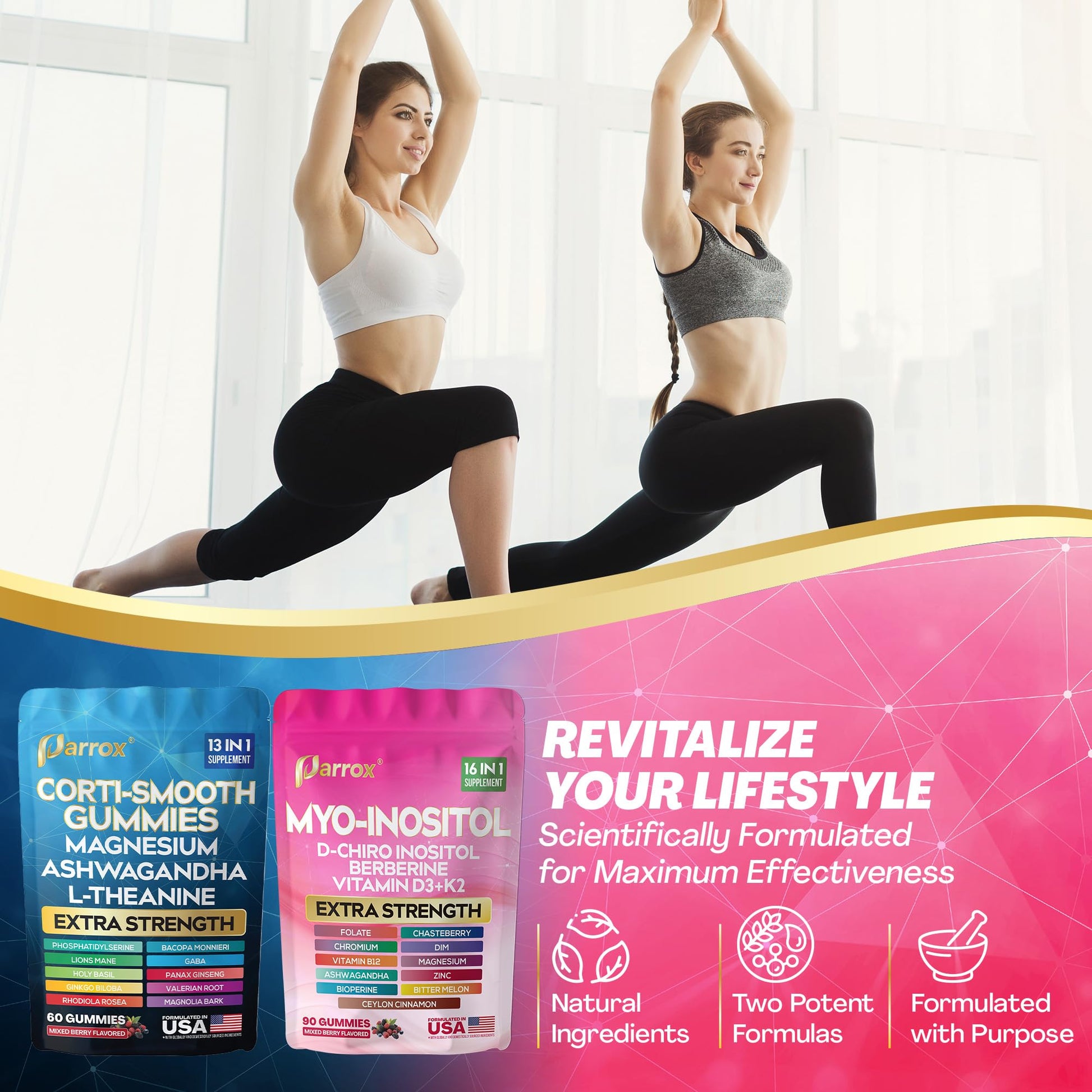 Soothe & Smooth Bundle Gummies - Cortisol & Myo-Inositol Supplement with D-Chiro Inositol, Berberine, Magenesium, Ashwagandha, L-Theanine, Vitamins D3+K2 & B12, Folate, Zinc Lion's Mane (150 Gummies) ParroxBuy Supplements Australia