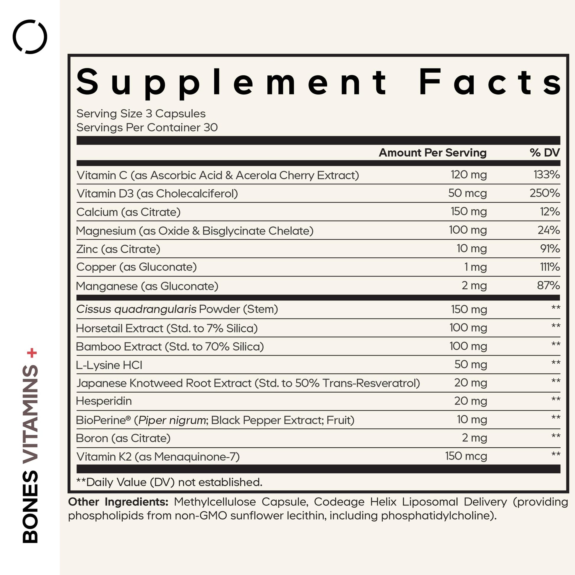Codeage Bones Vitamins+ - Vitamin D3 & K2, Vitamin C, Calcium, Magnesium, Zinc, Hesperidin, L-Lysine, Manganese, Bamboo, Horsetail, Cissus, Boron, Trans-Resveratrol, Non-GMO Supplement - 90 Capsules CodeageBuy Supplements Australia