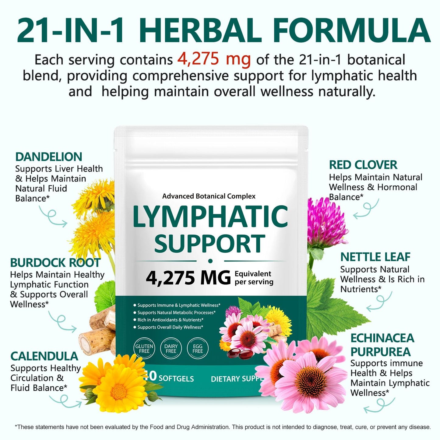 chenyayun Lymphatic Drainage Supplements, 240 Softfels, 21-in-1 Natural Herbal Blends with Echinacea, Dandelion, Burdock Root for Lymph System, Immune Support, Cleanse, Less Swelling/Bloating chenyayunBuy Supplements Australia