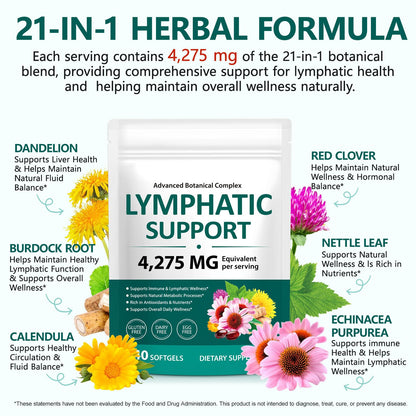 chenyayun Lymphatic Drainage Supplements, 240 Softfels, 21-in-1 Natural Herbal Blends with Echinacea, Dandelion, Burdock Root for Lymph System, Immune Support, Cleanse, Less Swelling/Bloating chenyayunBuy Supplements Australia