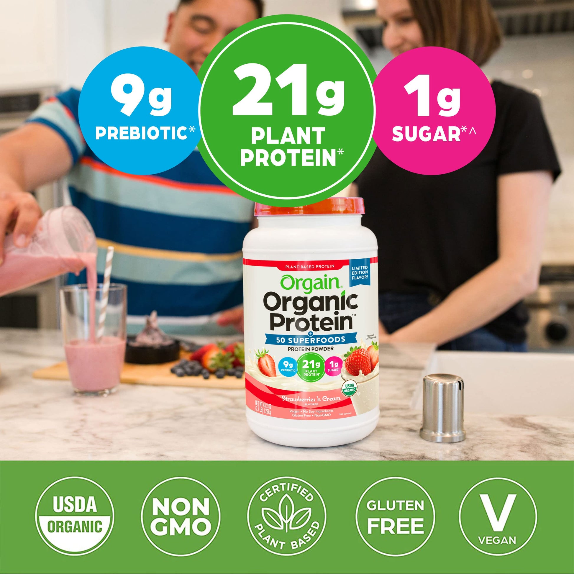 Orgain Organic Vegan Protein Powder + 50 Superfoods, Strawberries and Cream OrgainBuy Supplements Australia