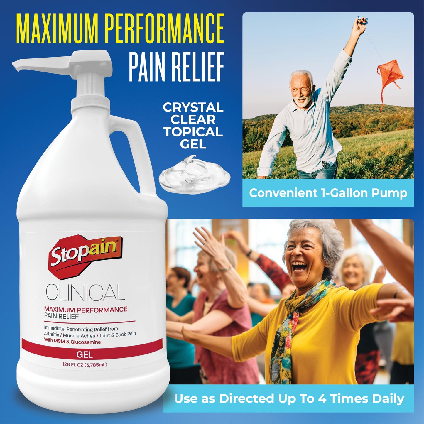 Stopain Clinical Pain Relief Gel 1 Gallon - Professional Formula for Arthritis, Knee, Back & Muscle Pain - Maximum Strength Gel for Joint & Nerve Pains with 10% Menthol Plus Glucosamine - Made in USA StopainBuy Supplements Australia