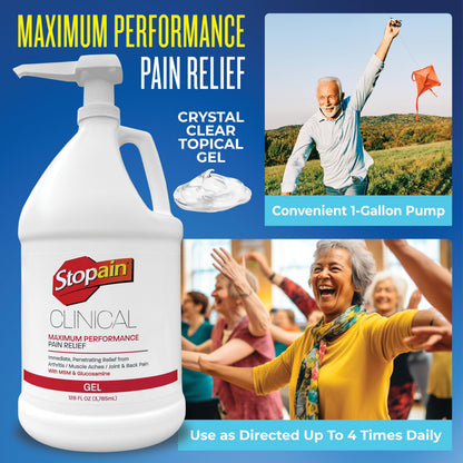Stopain Clinical Pain Relief Gel 1 Gallon - Professional Formula for Arthritis, Knee, Back & Muscle Pain - Maximum Strength Gel for Joint & Nerve Pains with 10% Menthol Plus Glucosamine - Made in USA StopainBuy Supplements Australia