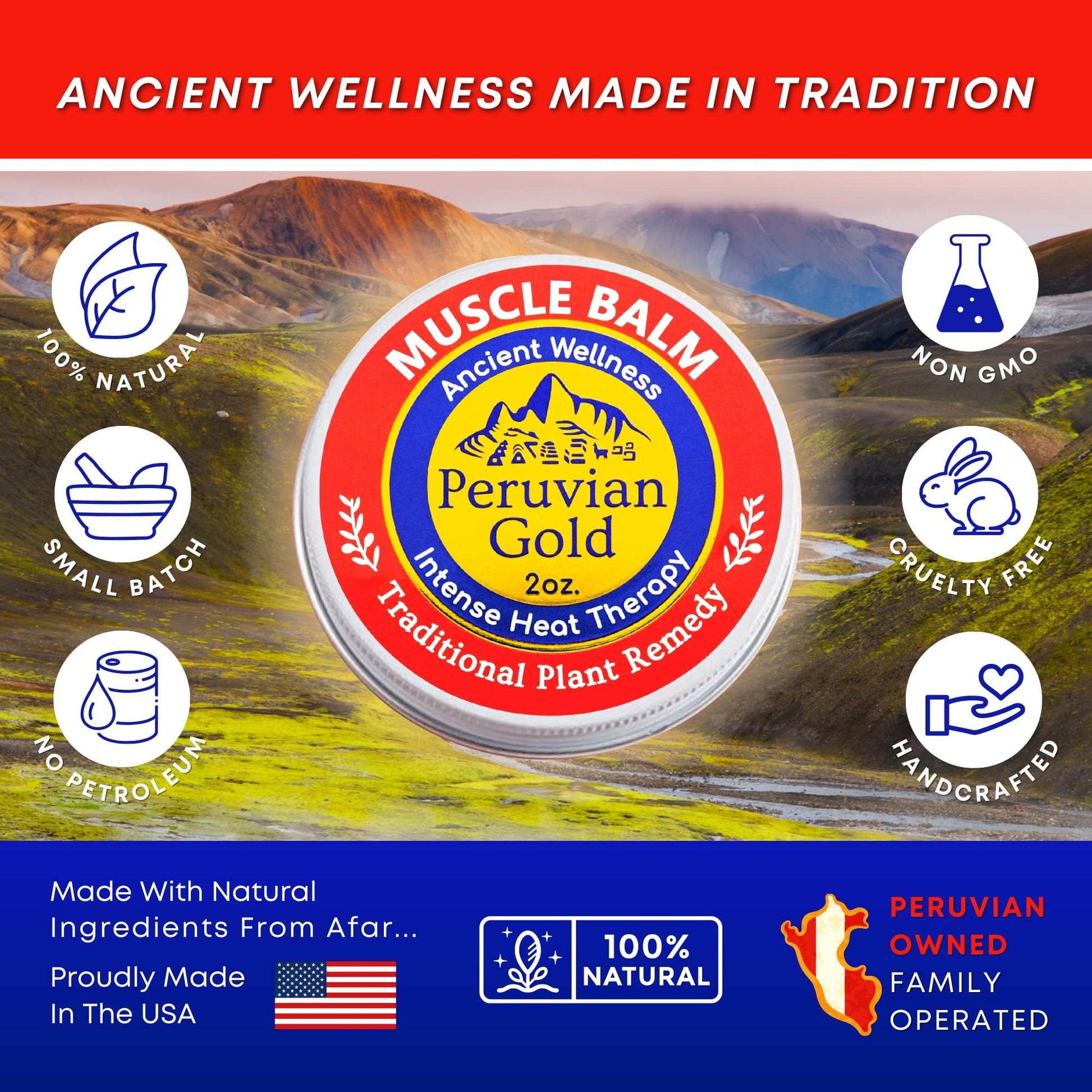 Sore Muscle Balm - Peruvian Gold Intense Heat Therapy Muscle Rub. 500K Scoville Heat Units Melts Away Sore, Painful Muscles. 2oz Peruvian GoldBuy Supplements Australia