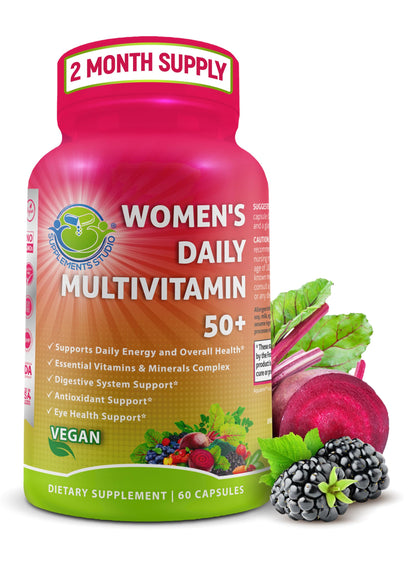 Women's Daily Multivitamin 50 Plus - Vegan Methylated Multivitamin for Women 50 and Over with Biotin, Organic Superfoods & Lutein SUPPLEMENTS STUDIOBuy Supplements Australia