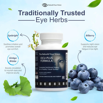 Rebuild Your Vision Ocu-Plus Formula – Eye Health Supplement with Lutein & Zeaxanthin – Supports Visual Clarity, Night Vision & Macular Health – with Bilberry, Ginkgo Biloba & NAC – 60 Capsules Rebuild Your VisionBuy Supplements Australia