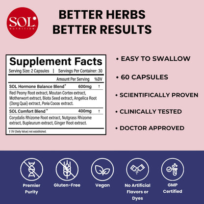 Sol Nutrition Ease the Flow - PMS Support, Menstrual Relief, PMDD Supplements, Period Relief Products, Eases Bloating & Mood Swings, Vitamins B6 & B8, 60 Easy-to-Swallow Capsules Sol NutritionBuy Supplements Australia