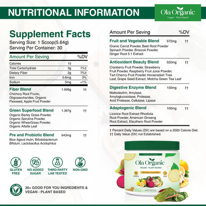 Ola Organic Greens Superfood Powder – Blend of 11 Cruciferous Vegetables with Phytonutrients – Supports Energy, & Immune Health Support – Non-GMO Vegetable Supplement (270g Jar) Ola OrganicBuy Supplements Australia