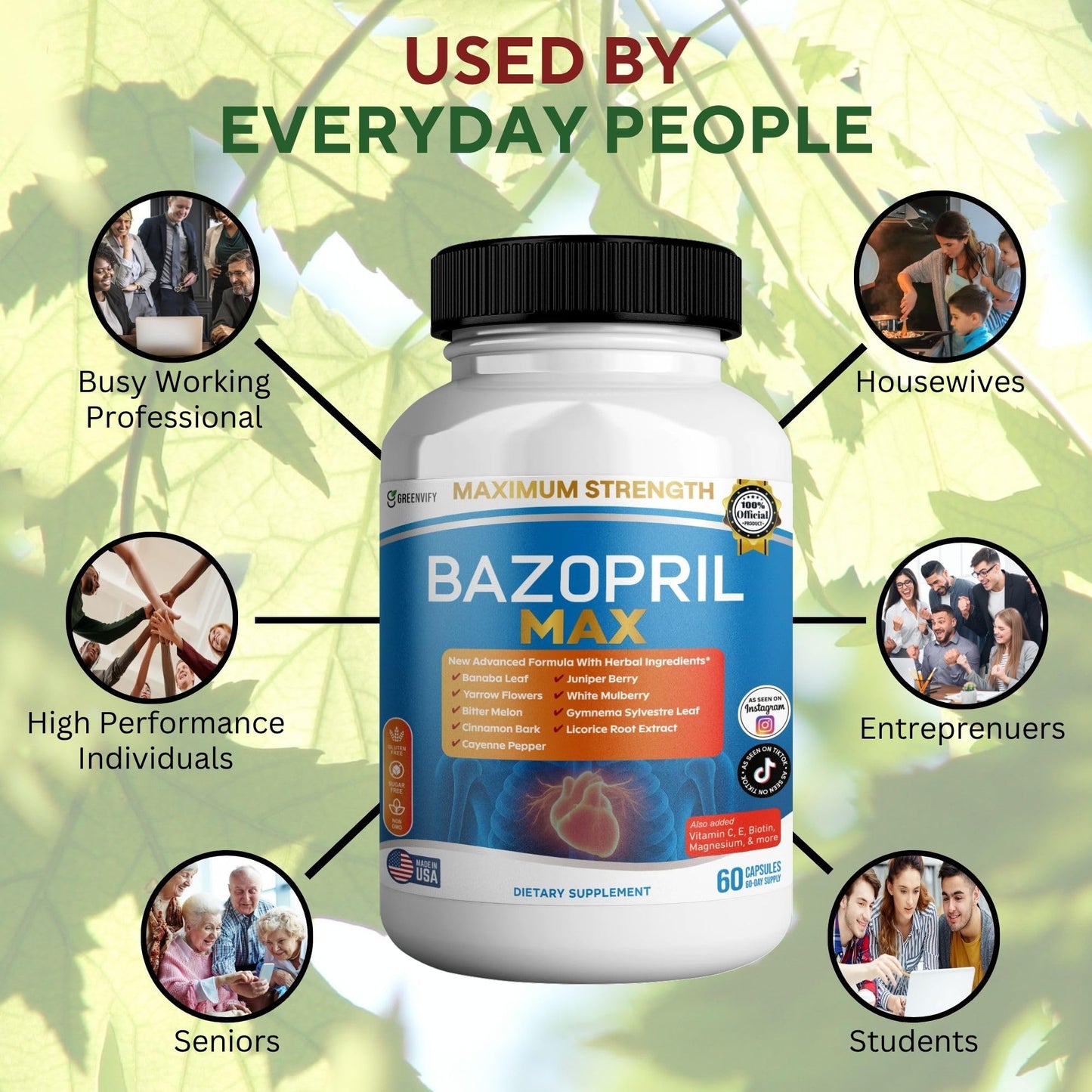 GREENVIFY Bazopril Max Maximum Strength Dietary Supplement, 60 Capsules, with Herbal Blend, Vitamins & Minerals (1) GREENVIFYBuy Supplements Australia