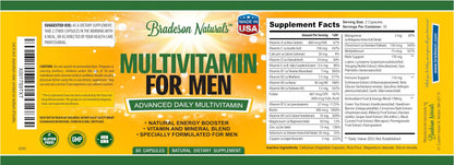 Bradeson Naturals Men's Multivitamin Supplement for Energy, Focus and Performance. Mens Vitamins A, C, D, E & B12, Zinc, Calcium, Magnesium & More. Multi Vitamin 60 Capsules Made in The USA Bradeson NaturalsBuy Supplements Australia