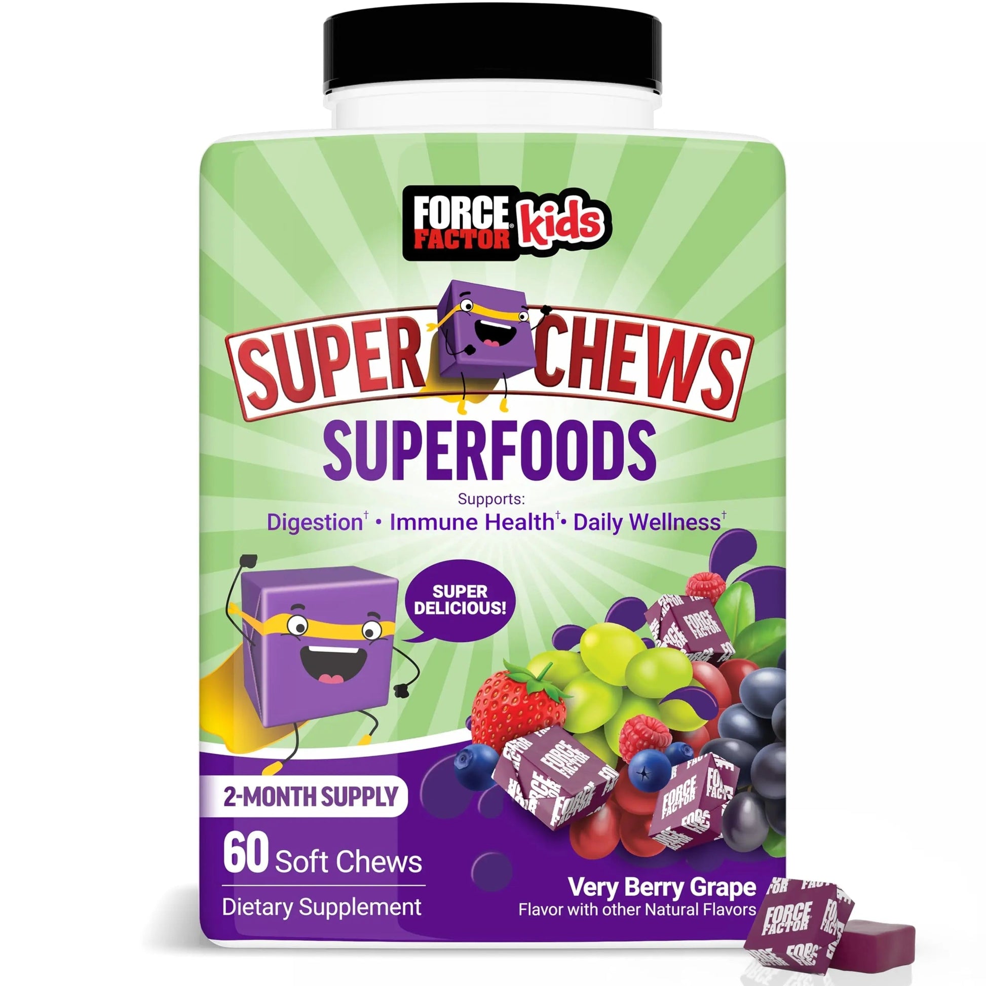 Force Factor Kids Superfood Super Chews, Kids Vitamins C & D, Immune Support Supplement with Antioxidant Support from Powdered Fruits & Veggies Force Factor