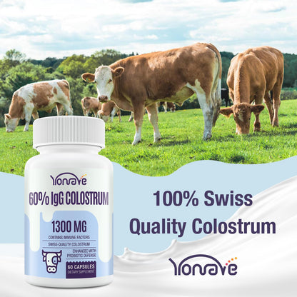 Yonrave Bovine Colostrum Capsules Supplement 1300mg - Extra High 60% IgG Bovine Colostrum - Gut, Bone, Exercise, Immune - 60 Capsules YonraveBuy Supplements Australia