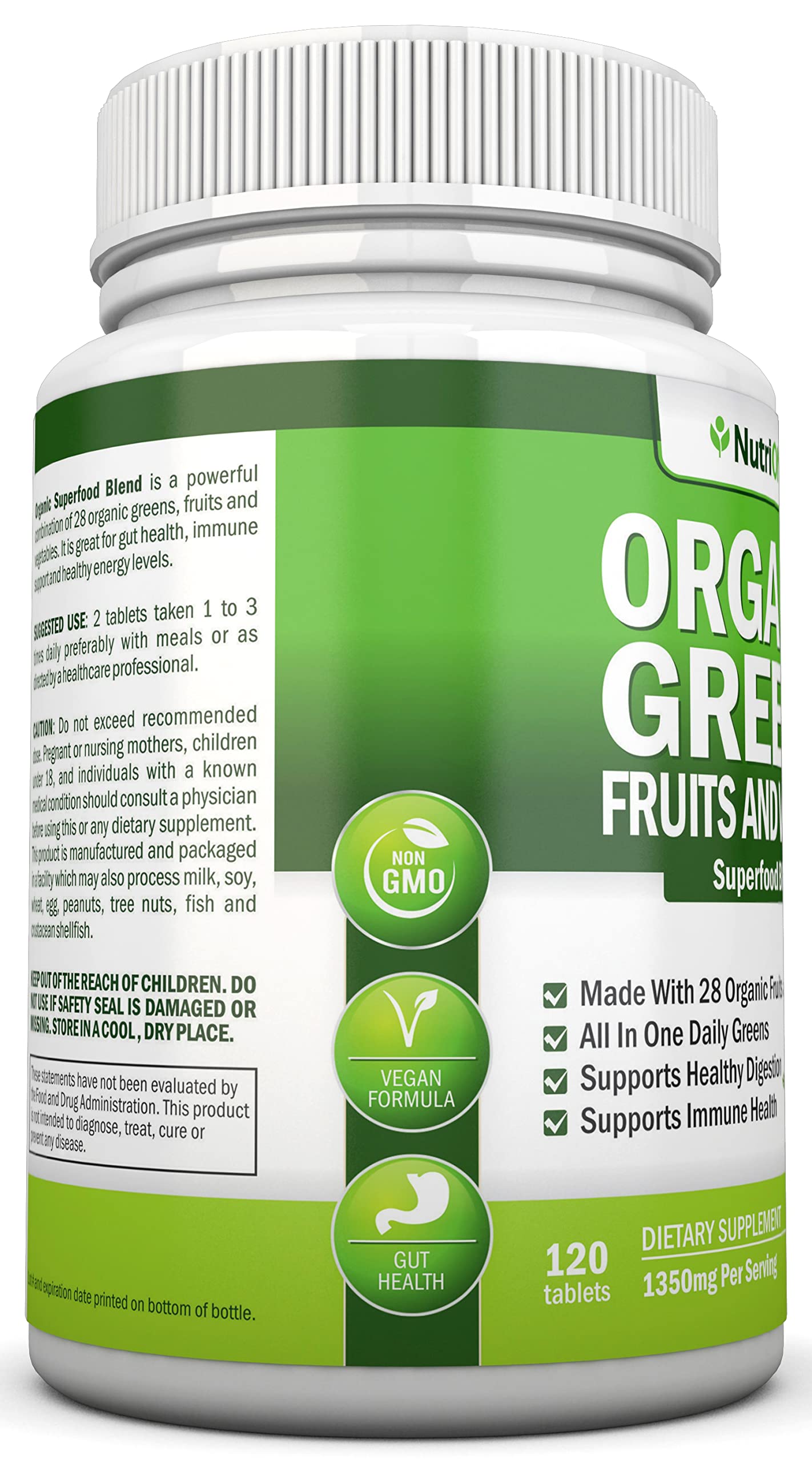 Organic Super Greens Capsules - Fruit And Vegetable Supplements - 120 Count - 28 USDA Organic & Vegan Premium Ingredients - Superfood Blend For Immune Health, Digestion & Energy - Whole Food Vitamins NutriONNBuy Supplements Australia