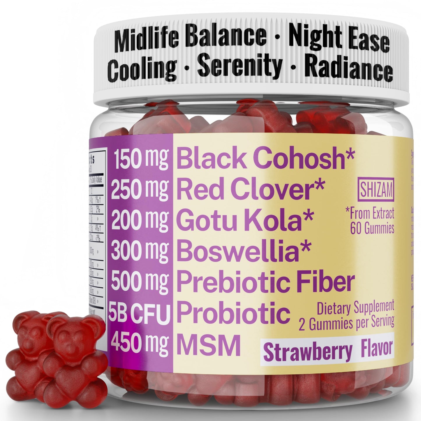 Boswellia Serrata Black Cohosh Gotu Kola Red Clover Extract Complex Gummies w. Probiotic Fiber (Chicory Root Inulin) MSM Methylsulfonylmethane, Supplement Alt for Organic Powder Capsules Tincture SHIZAMBuy Supplements Australia