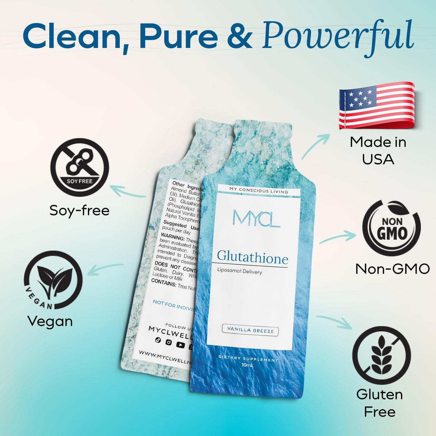 MYCL Liposomal Glutathione Supplement Squeeze Packs – Vitamin E and MCT Oil – Skin, Hair and Nail Health– High Absorption - Vanilla Almond – 30 Single-Serve Packets MYCLBuy Supplements Australia