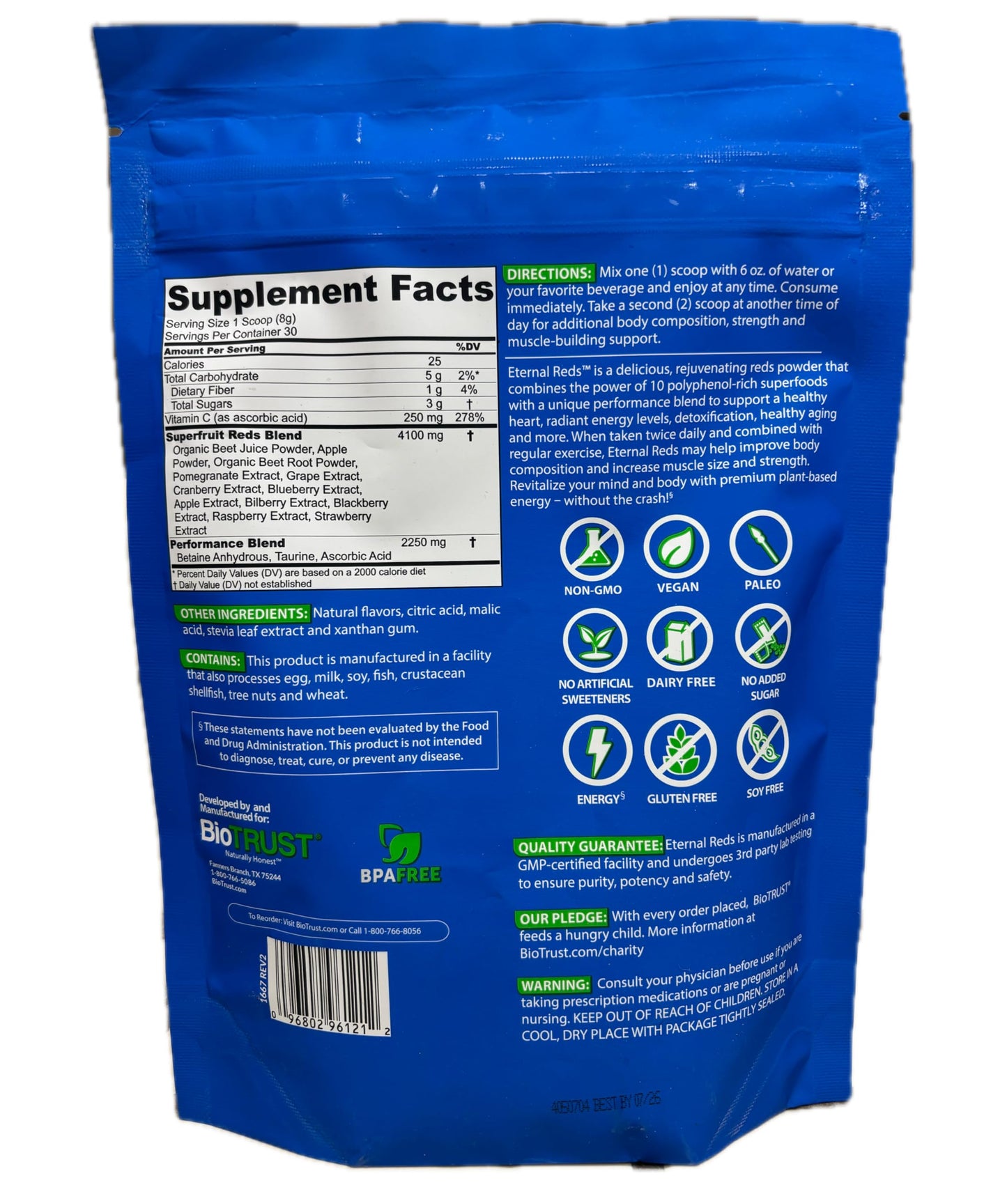 BioTrust Eternal Reds, Red Superfoods Powder, Support for Heart Health and Circulation, Energy, Stamina, No Added Sugar or Caffeine, Naturally Flavored and Sweetened, Berry Flavor (30 Servings) BioTrustBuy Supplements Australia