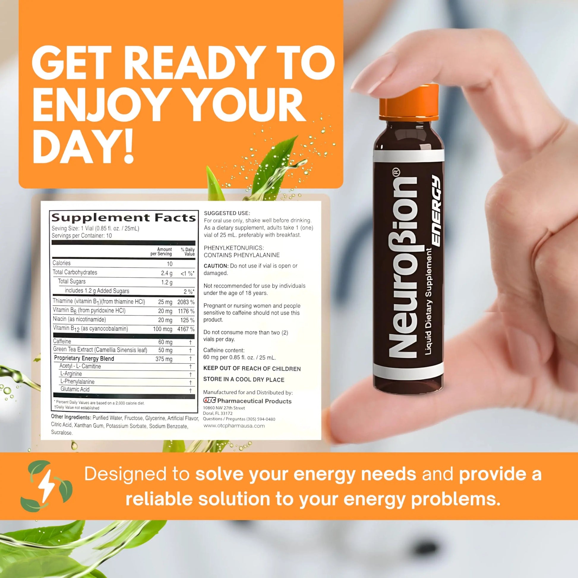 Neurobion Energy Liquid Dietary Supplement Multivitamins + Enegy Blend 10 vials x 250 ml Neurobion