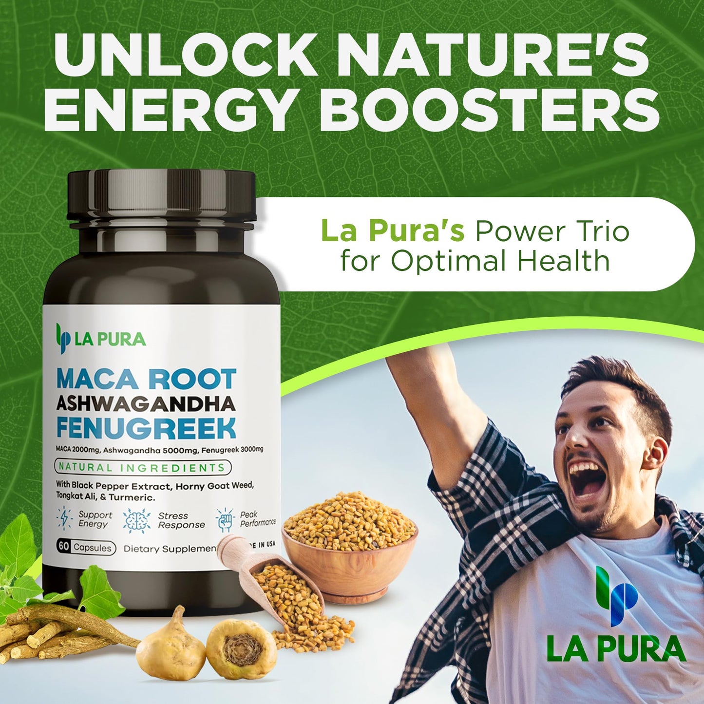 LaPura Ashwagandha 5000mg Maca Root 2000mg Fenugreek 3000mg Supplement LaPuraBuy Supplements Australia