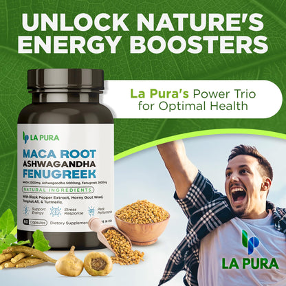 LaPura Ashwagandha 5000mg Maca Root 2000mg Fenugreek 3000mg Supplement LaPuraBuy Supplements Australia