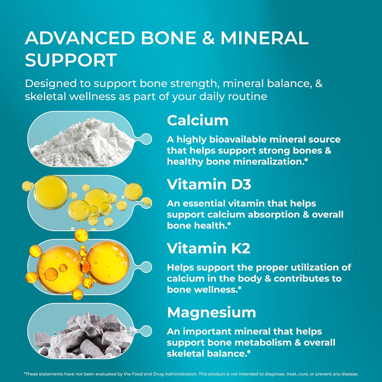 PUREHEALTH RESEARCH Bone Health Formula - for Bones, Joint & Skeletal Wellness - with Calcium, Magnesium, Zinc, Copper, Manganese, Potassium, Vitamin K2, D3, C