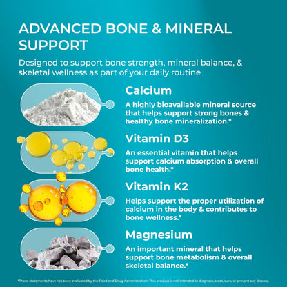 PUREHEALTH RESEARCH Bone Health Formula - for Bones, Joint & Skeletal Wellness - with Calcium, Magnesium, Zinc, Copper, Manganese, Potassium, Vitamin K2, D3, C