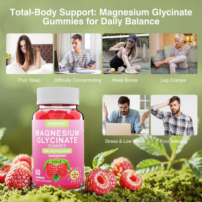 Magnesium Glycinate Gummies 600mg, Sugar Free Magnesium Gummies for Adults with Ashwagandha, Lemon Balm & GABA for Sleep