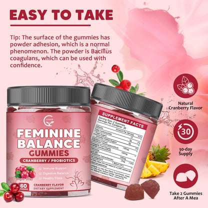 GORNVB Premium Feminine Balance Gummies for Women, Support pH Balance & Vaginal Probiotics Health Gummies with Cranberry Pineapple Powder, D-Mannose, Sugar Free, Gluten Free, Vegan GORNVBBuy Supplements Australia