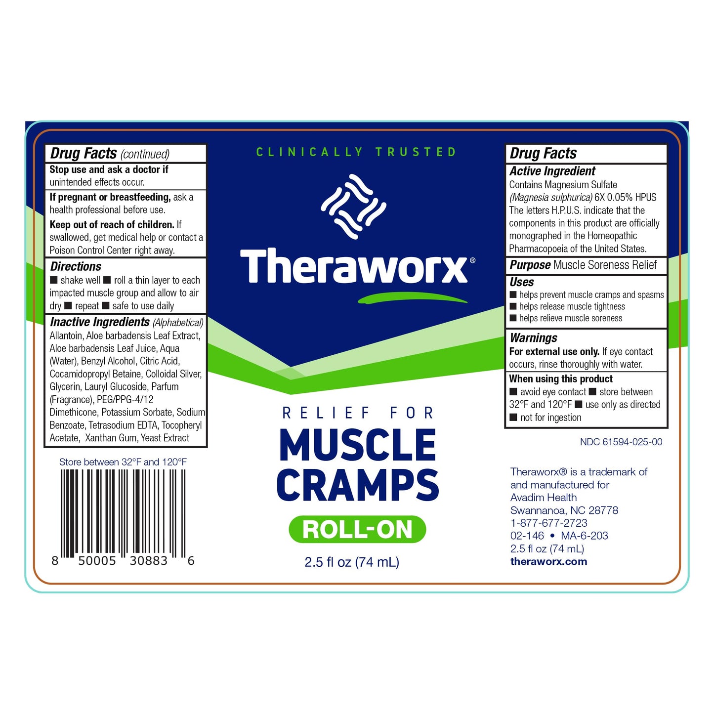Theraworx Relief for Muscle Cramps Roll-On Fast-Acting Muscle Spasm, Leg Soreness with Magnesium Sulfate - 2.5 oz - 1 Count TheraworxBuy Supplements Australia