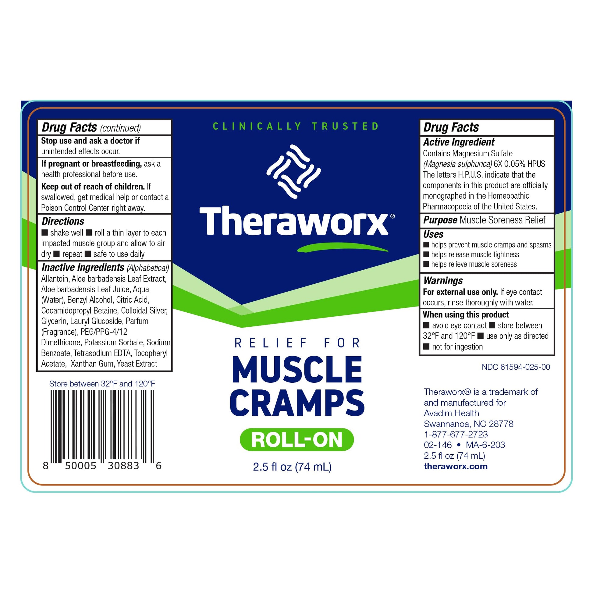 Theraworx Relief for Muscle Cramps Roll-On Fast-Acting Muscle Spasm, Leg Soreness with Magnesium Sulfate - 2.5 oz - 1 Count TheraworxBuy Supplements Australia