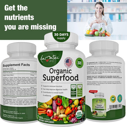 AAMATEC LIFE Organic Superfood Greens Fruits and Veggies Complex - Dietary Supplement with 14 Greens &14 Vegetables with Alfalfa Rich in Antioxidants Organic Ingredients Non-GMO (120 Count Pack of 2) AAMATEC LIFEBuy Supplements Australia