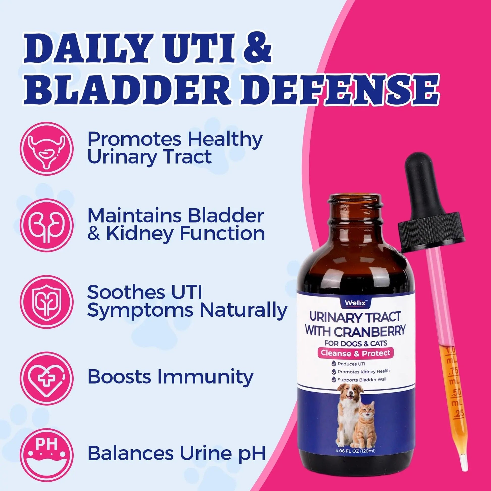 4oz Wellix Natural Cat & Dog UTI Treatment Drops,Cat & Dog Urinary Tract Infection Treatment - Cranberry & D-Mannose for Dogs & Cats - Kidney Health Supplement WellixBuy Supplements Australia