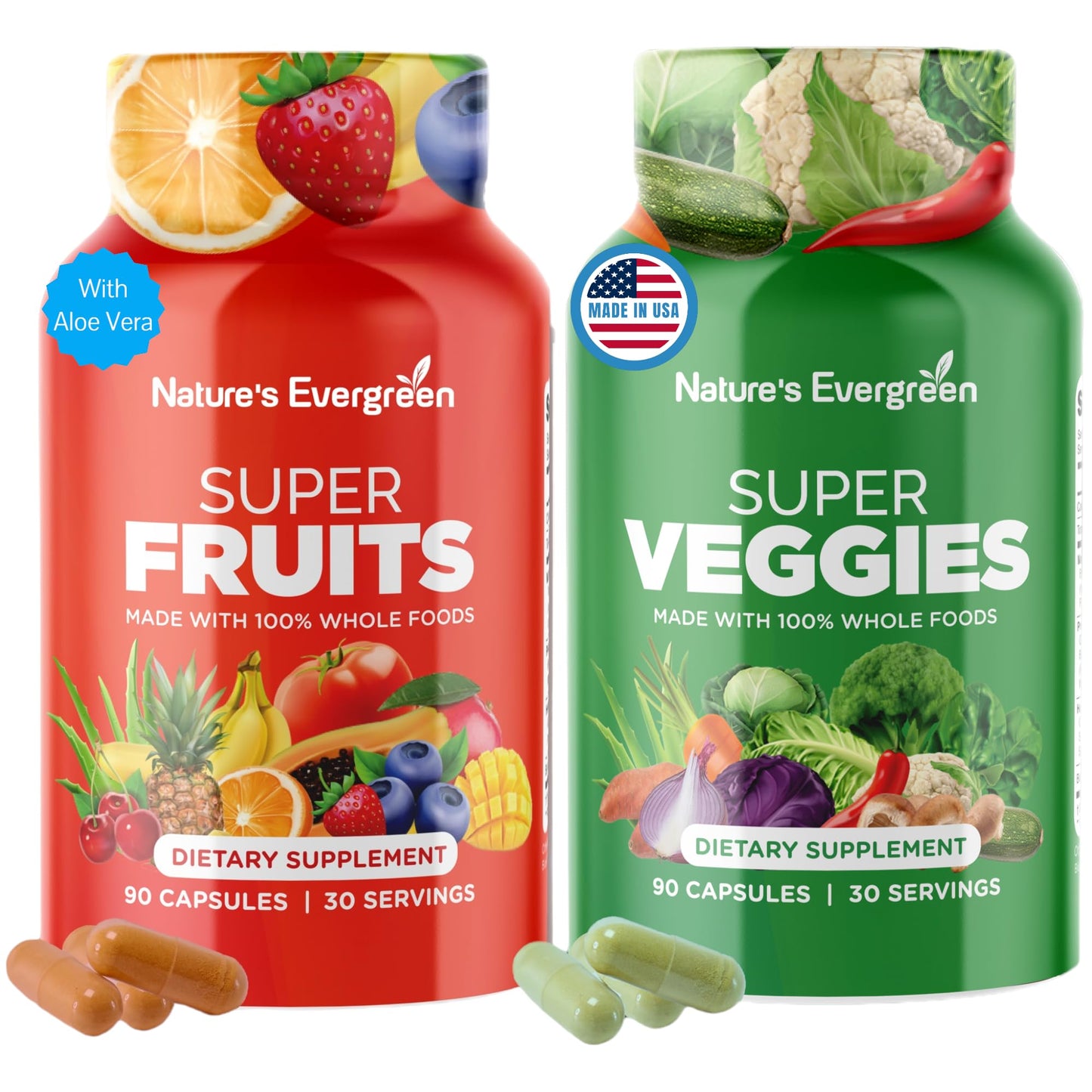 Fruits and Veggies Supplement - Nature Fruits and Vegetables Supplements - Vegan, Non GMO, Soy Free, Superfood Vitamins & Minerals Nutritional Balance - (Total 180 Capsules - Pack of 2) Made in USA Nature's EvergreenBuy Supplements Australia