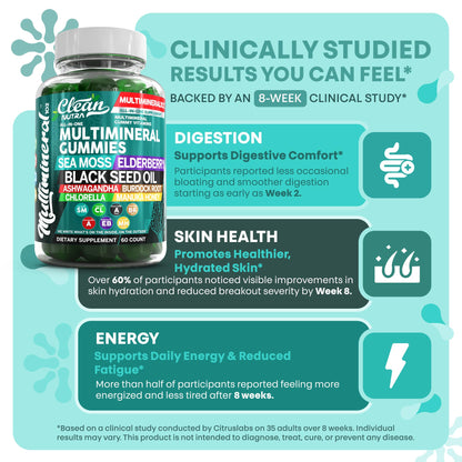 Sea Moss Gummies | Clinically Tested - Black Seed Oil Ashwagandha Elderberry Burdock Root Chlorella Manuka Honey - Vegan Irish Sea Moss Gummy Vitamins