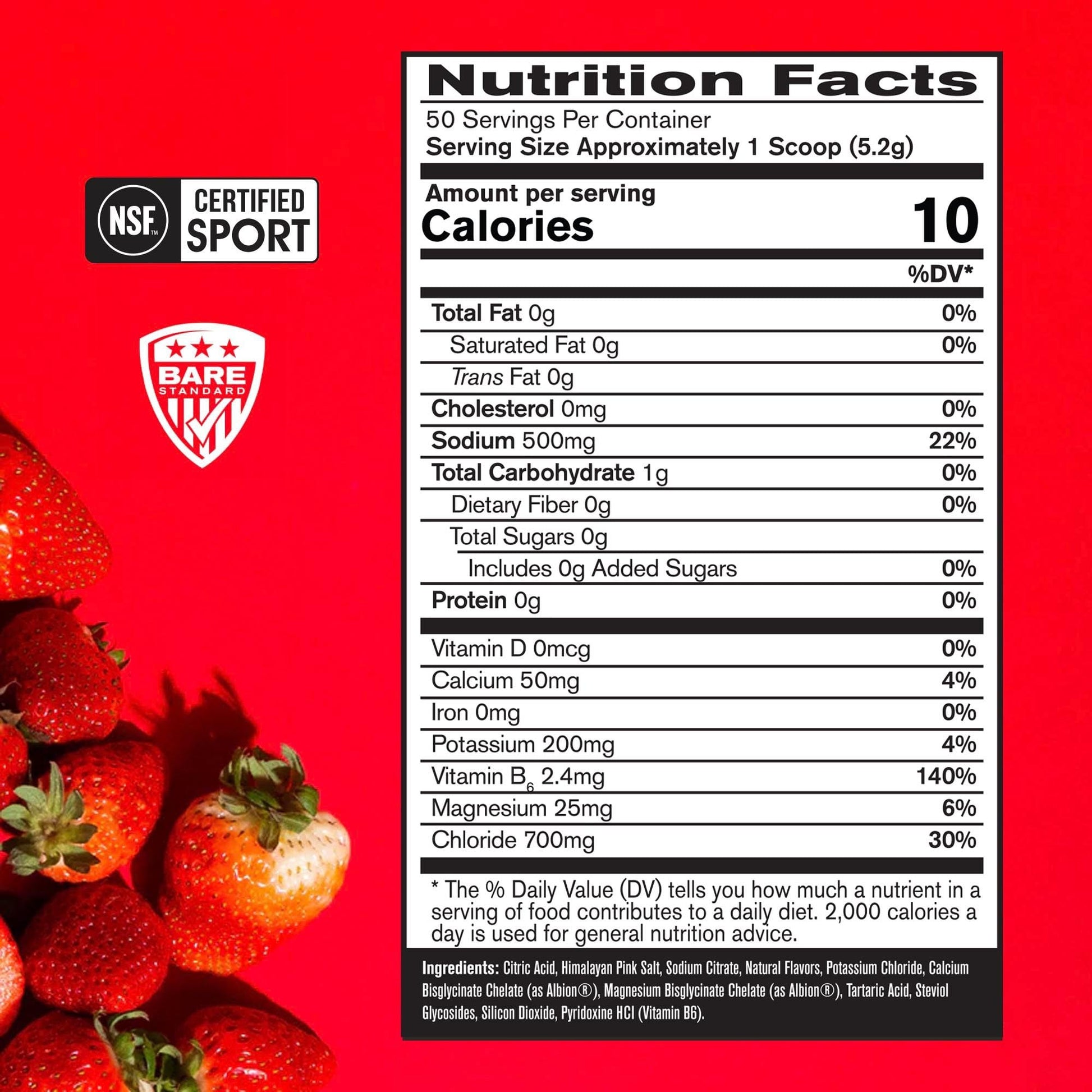 BARE PERFORMANCE NUTRITION BPN Electrolytes Hydration Drink Mix | Sugar Free Electrolyte Powder | 500mg Sodium per Serving | Naturally Sweetened | Strawberry, 50 Servings BARE PERFORMANCE NUTRITIONBuy Supplements Australia