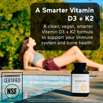 SMARTERNUTRITION Vegan Vitamin D3 5000 IU + Natural Vitamin K2 1100 mcg in Organic Coconut & Olive Oil - D3 K2 Supplement for Immune & Bone Support