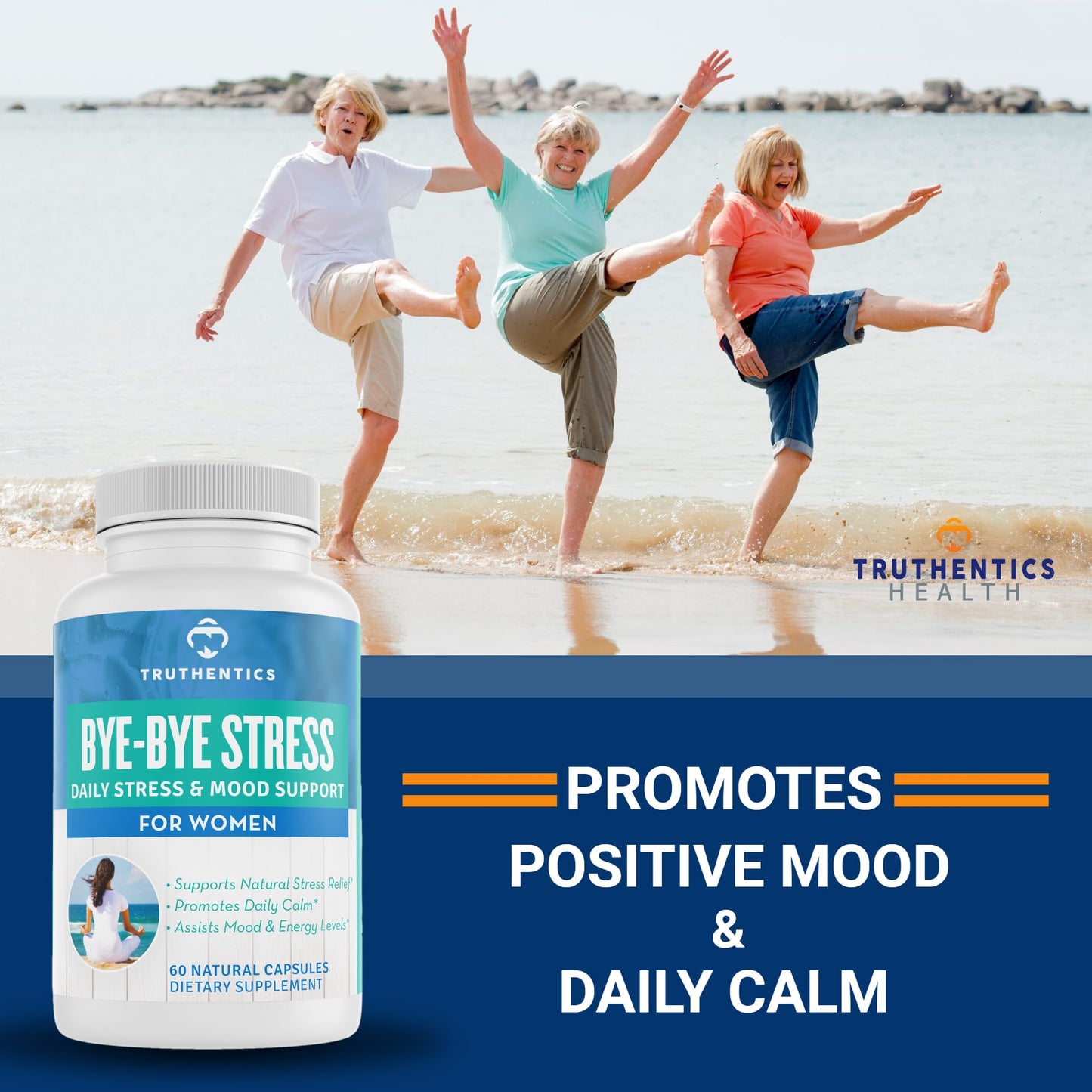 TRUTHENTICS Bye-Bye Stress - Stress & Mood Support Supplement for Women with Ashwagandha, GABA, Lemon Balm, L-Theanin & Vitamin B Complex - Vegan - 60 Capsules TRUTHENTICSBuy Supplements Australia