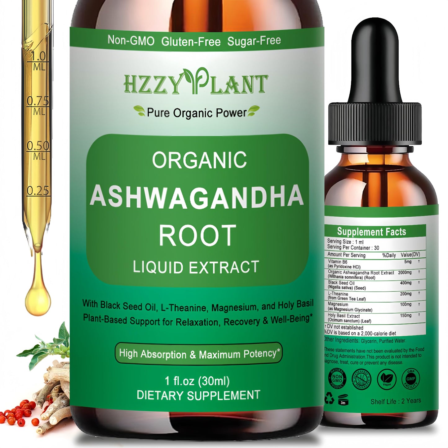 Organic Ashwagandha Drops,High Absorption Ashwagandha Extract Tincture for Stress Relief,Relaxation,Cortisol Support,Ashwagandha for Women & Men with Magnesium,L Theanine,Black Seed Oil,Vegan,Non-GMO HZZYPLANTBuy Supplements Australia
