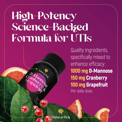 Natural Pick D-Mannose - Cranberry & Grapefruit – Cranberry Pills, UTI Treatment and Fast Relief for Women | Urinary Tract & Bladder Support. 90 Vegan Capsules, D mannose Supplements for Women Natural PickBuy Supplements Australia