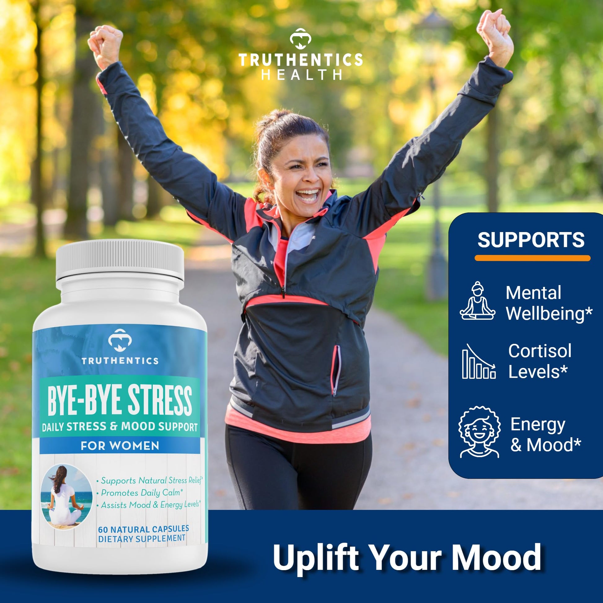 TRUTHENTICS Bye-Bye Stress - Stress & Mood Support Supplement for Women with Ashwagandha, GABA, Lemon Balm, L-Theanin & Vitamin B Complex - Vegan - 60 Capsules TRUTHENTICSBuy Supplements Australia