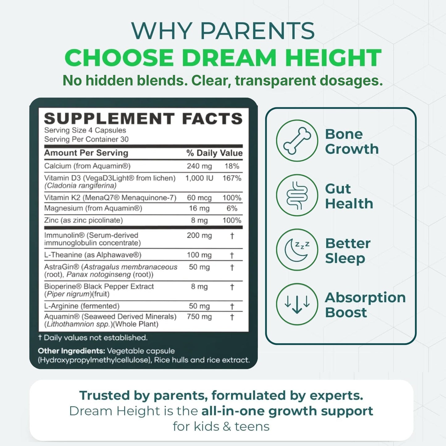 Moddy's Nutrition DreamHeight Growth Supplement for Kids & Teens, Bone, Immune & Sleep Support, Clinically Studied Formula, 120 Small Easy-to-Swallow Capsules Moddy's NutritionBuy Supplements Australia