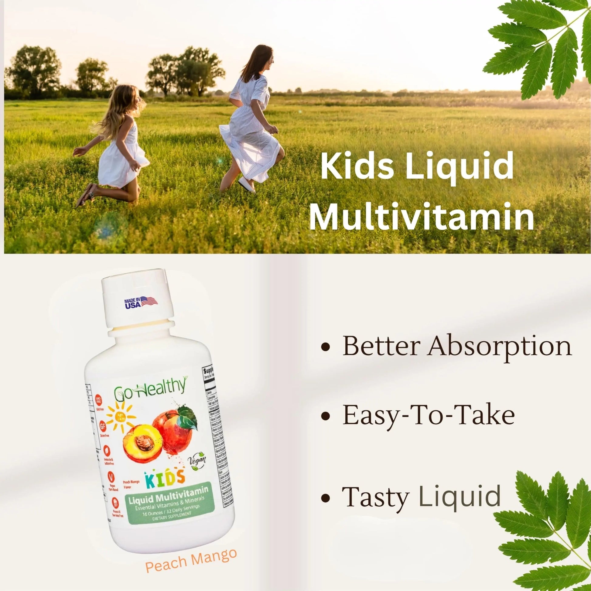 Go Healthy Kids Liquid Multivitamin | Immune Support | Kid Liquid Multivitamins | High Absorption | Vegan Vitamins | Kids Vitamins Multivitamin Go Healthy NaturalBuy Supplements Australia