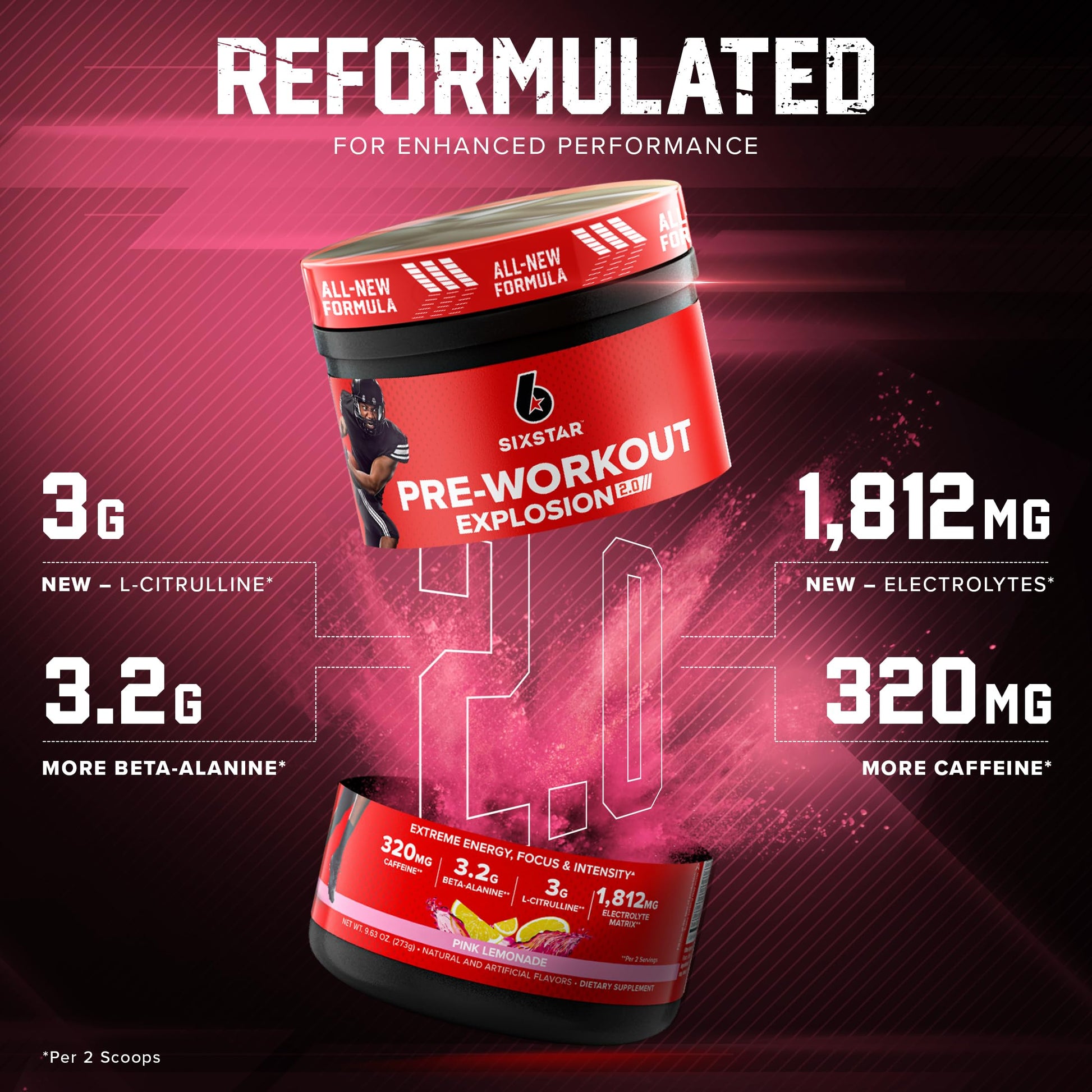 Six Star Pre-Workout Explosion 2.0 Pink Lemonade - Pre-Workout Powder, Explosive Energy Six StarBuy Supplements Australia