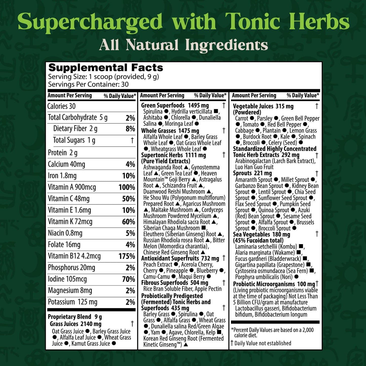 Dragon Herbs Tonic Alchemy Superfood Greens Powder with 91 Ingredients: Tonic Herbs, Ashwagandha, Mushrooms, Probiotics, Super Greens, Seaweeds, Fruits, Vegetables, Spirulina - 30 Servings Dragon HerbsBuy Supplements Australia