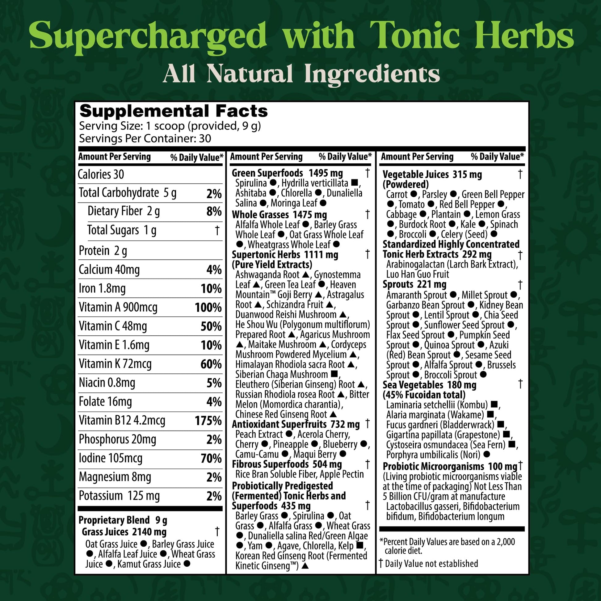 Dragon Herbs Tonic Alchemy Superfood Greens Powder with 91 Ingredients: Tonic Herbs, Ashwagandha, Mushrooms, Probiotics, Super Greens, Seaweeds, Fruits, Vegetables, Spirulina - 30 Servings Dragon HerbsBuy Supplements Australia