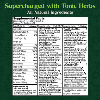 Dragon Herbs Tonic Alchemy Superfood Greens Powder with 91 Ingredients: Tonic Herbs, Ashwagandha, Mushrooms, Probiotics, Super Greens, Seaweeds, Fruits, Vegetables, Spirulina - 30 Servings Dragon HerbsBuy Supplements Australia
