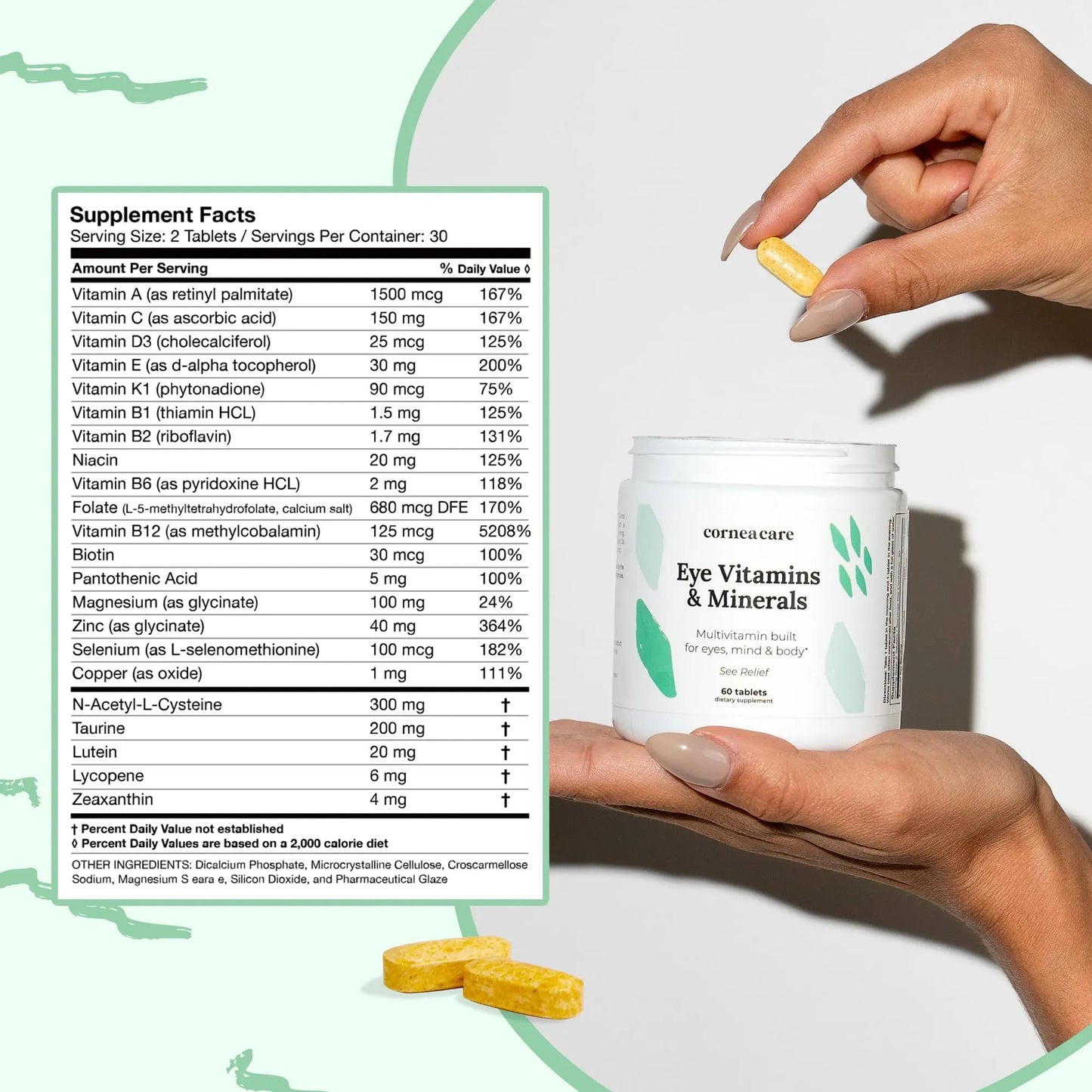 CorneaCare Vitamins and Minerals | Multivitamin for Vision & Health | Dry Eye Supplements | 60 Tablets CorneaCare